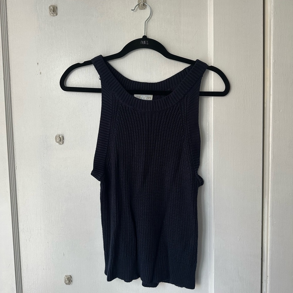 Navy Blue Sleeveless Tank Top with Rounded Neckline